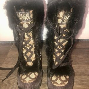 Coach- Super cute fox fur lined lace up boots, rubber sole.